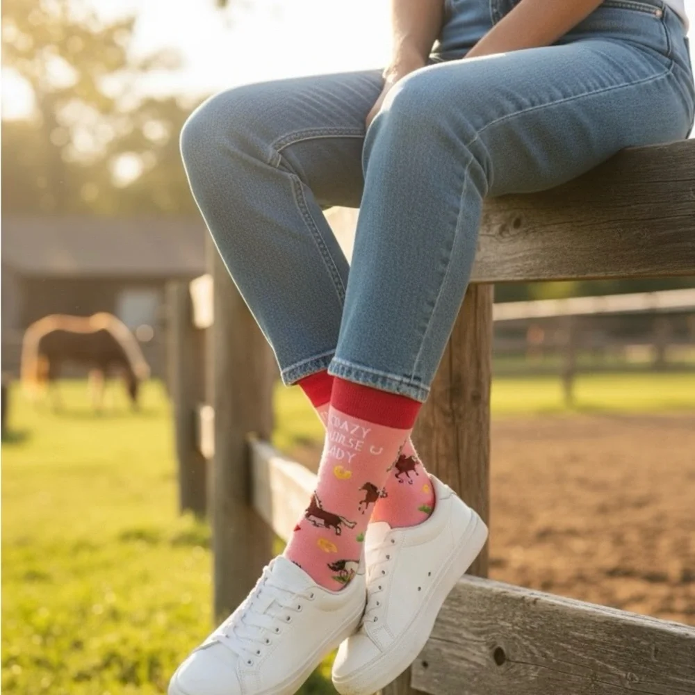 HAPPYPOP Pink Horse Print Socks for Women NWT - Picture 3 of 13